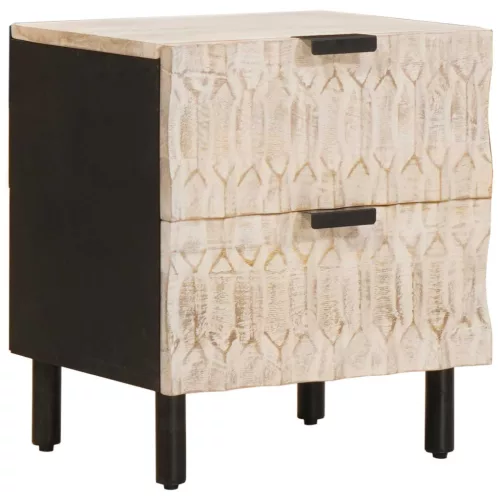 Éjjeliszekrény fiókkal Fehér 40 x 33 x 46 cm Tömör Mangófát