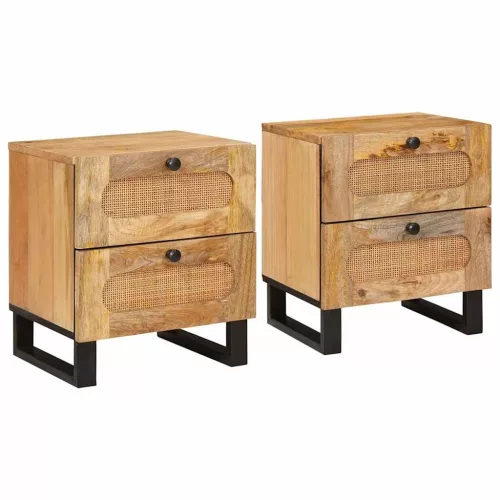 Éjjeliszekrény 2 pcs Természetes 40 x 33 x 46 cm Tömör Mangófát