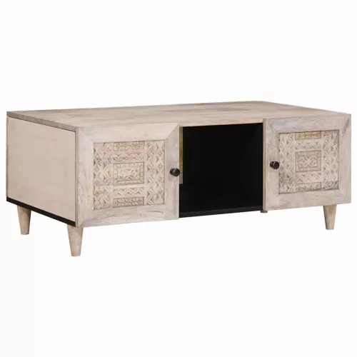 Dohányzóasztal polcokkal Bézs 100 x 54 x 40 cm tömör mangófa