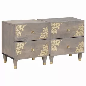   Éjjeliszekrény 2 pcs Szürke 40 x 33 x 46 cm Tömör Mangófát