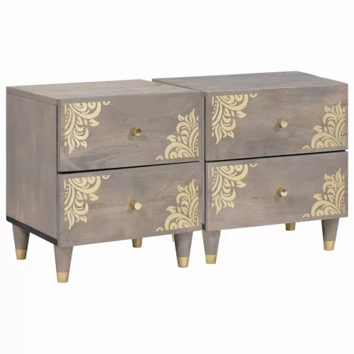 Éjjeliszekrény 2 pcs Szürke 40 x 33 x 46 cm Tömör Mangófát