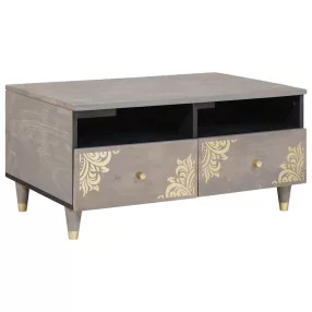  Dohányzóasztal with Drawer Szürke 80 x 54 x 40 cm tömör mangófa