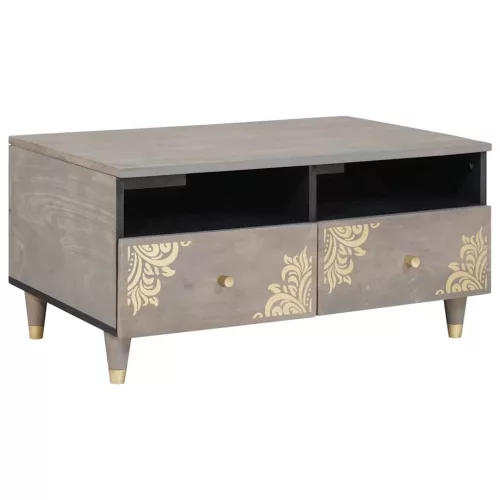 Dohányzóasztal with Drawer Szürke 80 x 54 x 40 cm tömör mangófa