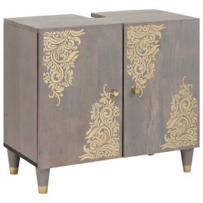   Fürdőszobai mosdószekrény Szürke 62 x 33 x 58 cm Tömör mangófa