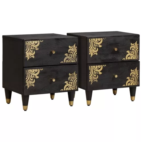 Éjjeliszekrény 2 pcs Fekete 40 x 33 x 46 cm Tömör Mangófát