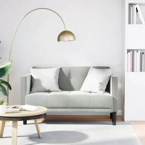 Világosszürke bársony loveseat kanapé 111 cm