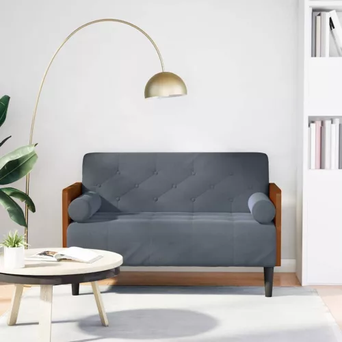 Sötétszürke bársony loveseat kanapé párnákkal 110 cm
