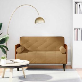 barna bársony loveseat kanapé párnákkal 110 cm