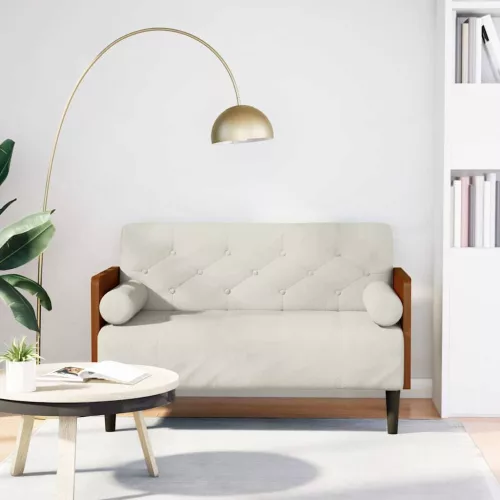 Krém bársony loveseat kanapé párnákkal 110 cm