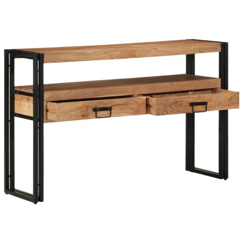 Végasztalok Fekete 120x33x75 cm Tömör akácfa és fém