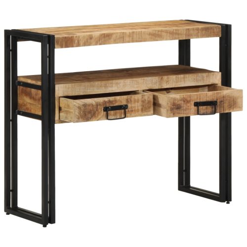 Végasztalok Fekete 90x33x75 cm Tömör Mangófából és Fémből