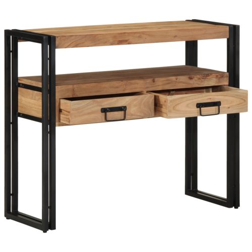 Konsole Asztal Fekete 90x33x75 cm Tömör Akácfa és Fém