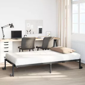   fekete acél ágykeret matrac nélkül összecsukható 90x200 cm