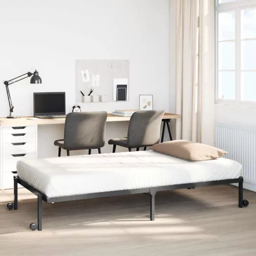 fekete acél ágykeret matrac nélkül összecsukható 90x200 cm