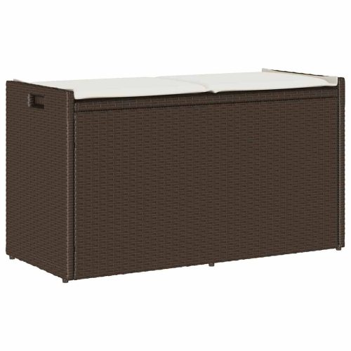 barna polyrattan kültéri tárolópad párnával 100 cm