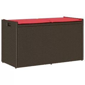 Barna polyrattan kültéri tárolópad párnával 100 cm