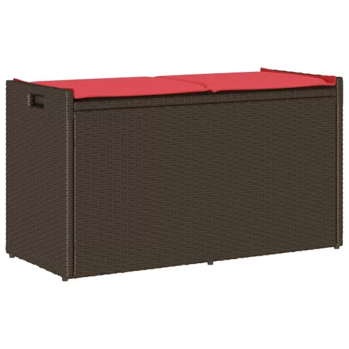 Barna polyrattan kültéri tárolópad párnával 100 cm