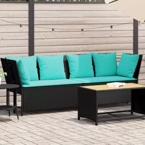 Fekete polyrattan kerti kanapé párnákkal
