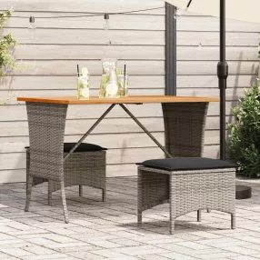 szürke polyrattan akácfa lapos kerti asztal 105x75x72 cm