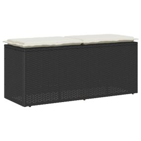 fekete polyrattan kerti pad párnával 110x40x44 cm