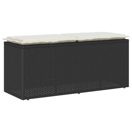 fekete polyrattan kerti pad párnával 110x40x44 cm