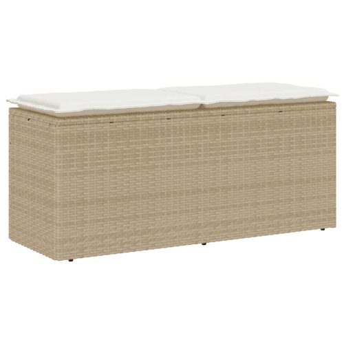 bézs polyrattan kerti pad párnával 110x40x44 cm