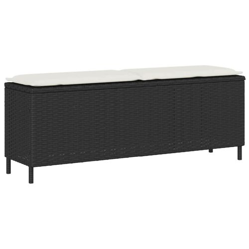 fekete polyrattan kerti pad párnával 110x30x40,5 cm