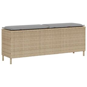 bézs polyrattan kerti pad párnával 110x30x40,5 cm