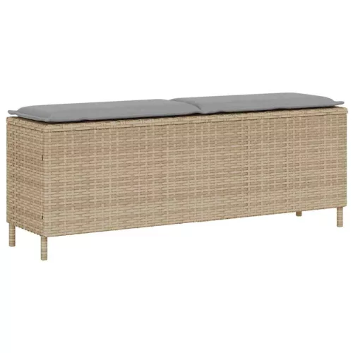Bézs polyrattan kerti pad párnával 110x30x40,5 cm