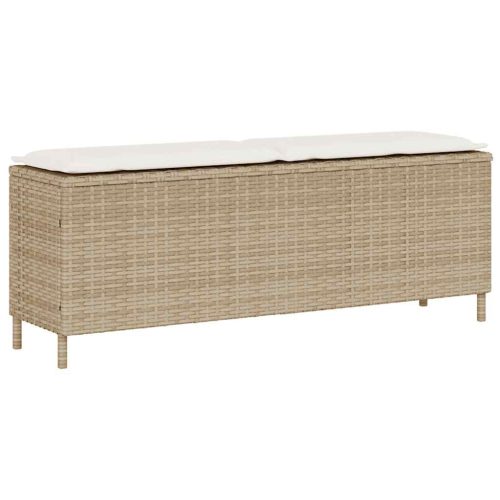 bézs polyrattan kerti pad párnával 110x30x40,5 cm