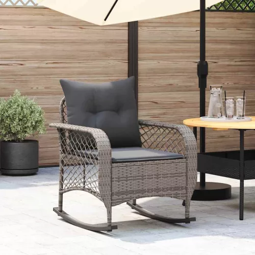 Szürke polyrattan kerti hintaszék párnával