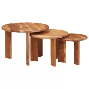 Egymásba helyezhető asztalok 3 pcs Barna Tömör Akácfa