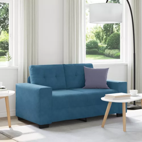 Kék bársony loveseat kanapé 120 cm