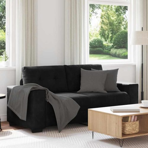 fekete bársony loveseat kanapé 140 cm