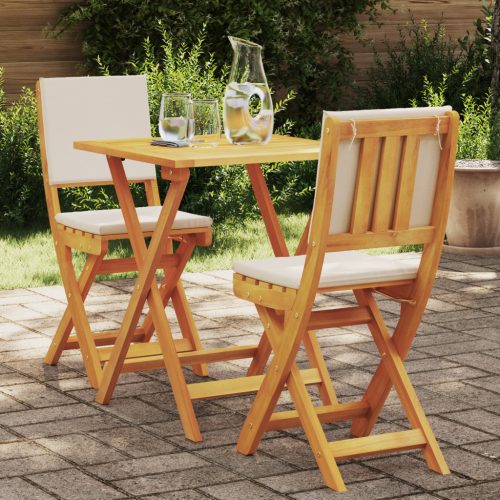 3 Darabos Párnás Összecsukható Bistro Szett Tömör Akácfából