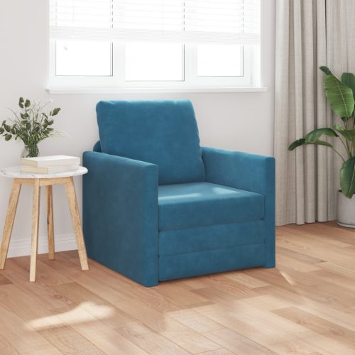 2 az 1-ben Floor Sofa Bed Kék 74x77x81 cm Bársonyos