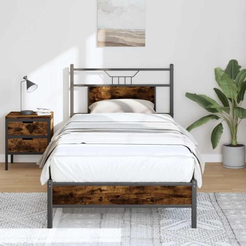 füstös tölgy színű szerelt fa ágykeret matrac nélkül 80x200 cm
