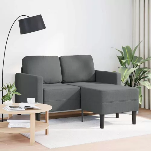 Kétszemélyes, L alakú kanapé heverővel, sötétszürke, szövetből készült, 125 cm
