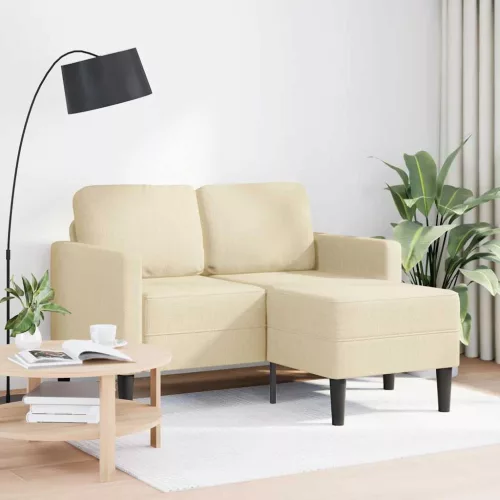 Krémszínű anyagból 2 üléses kanapé L-alakú kanapéval 125 cm