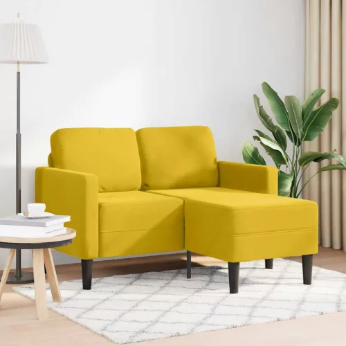 Sárga bársony 2 üléses kanapé L-alakú kanapéval 125 cm