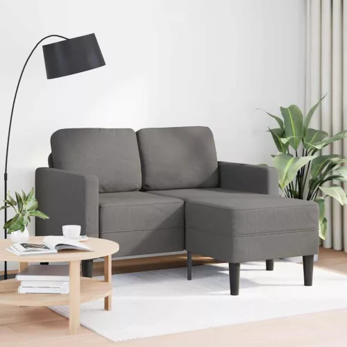 Világosszürke vászon 2 üléses kanapé L-alakú kanapéval 125 cm