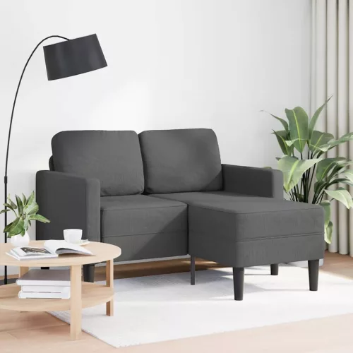 Kétszemélyes, L alakú, sötétszürke, lenvászon kanapé heverővel 125 cm