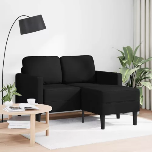 Kétszemélyes, L alakú, fekete műbőr kanapé heverővel 125 cm