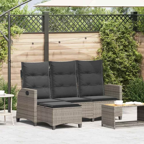 L-alakú szürke polyrattan fekvő kerti kanapé párnákkal