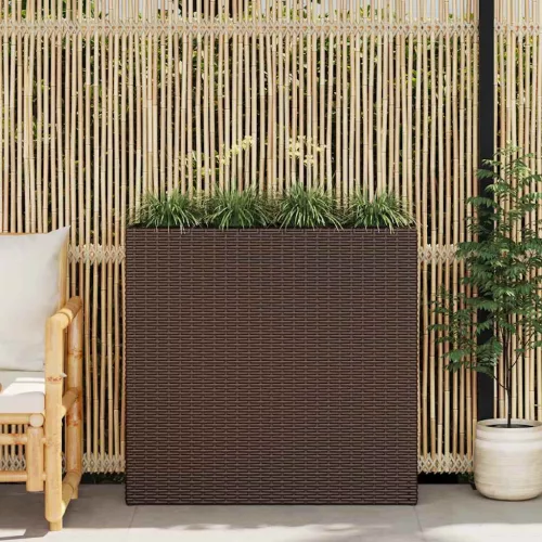 Barna polyrattan kerti magaságyás 4 kaspóval