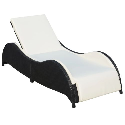 fekete polyrattan napozóágy párnával