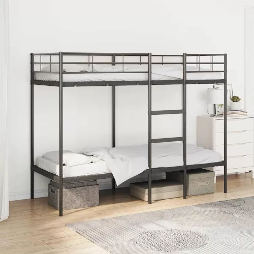 fekete acél emeletes ágy matrac nélkül 75 x 190 cm