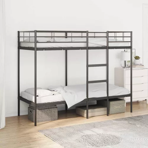 fekete acél emeletes ágy matrac nélkül 80 x 200 cm