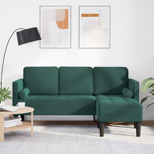 3 személyes kanapé chaise longue-al sötétzöld 160 cm bársonyos