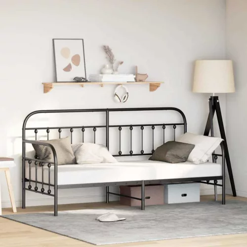 vidaXL Nappali ágykeret Fekete 80 x 200 cm Porszórt acél